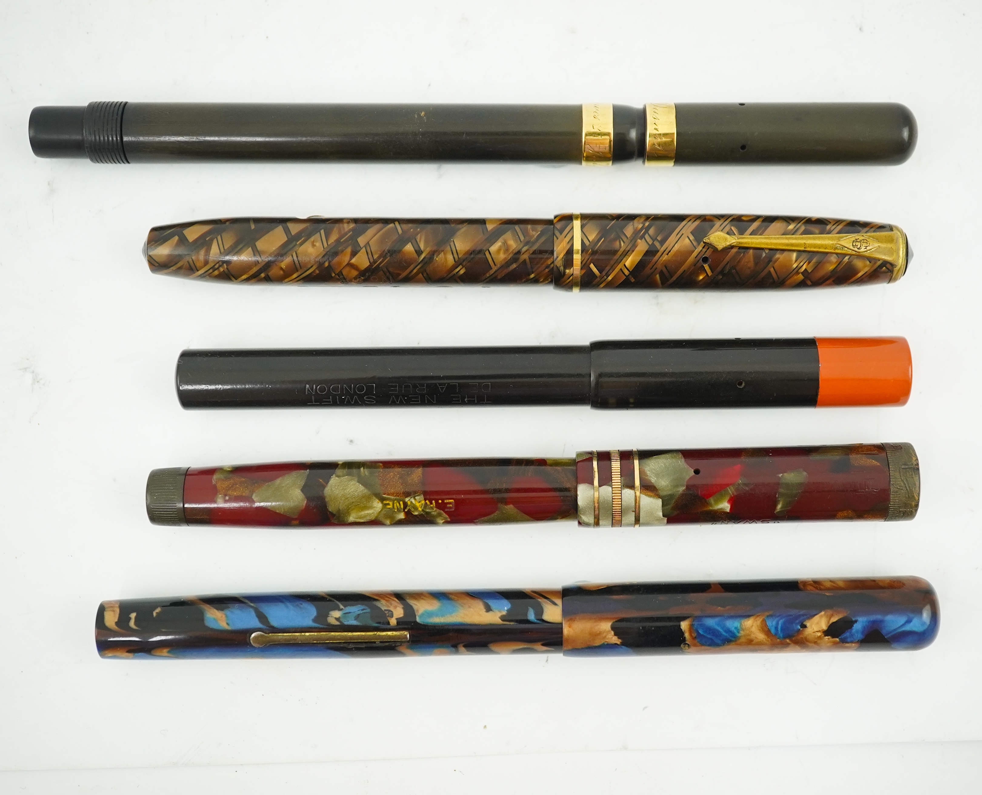 Five UK pens, Swan, Onoto and Conwy Stewart